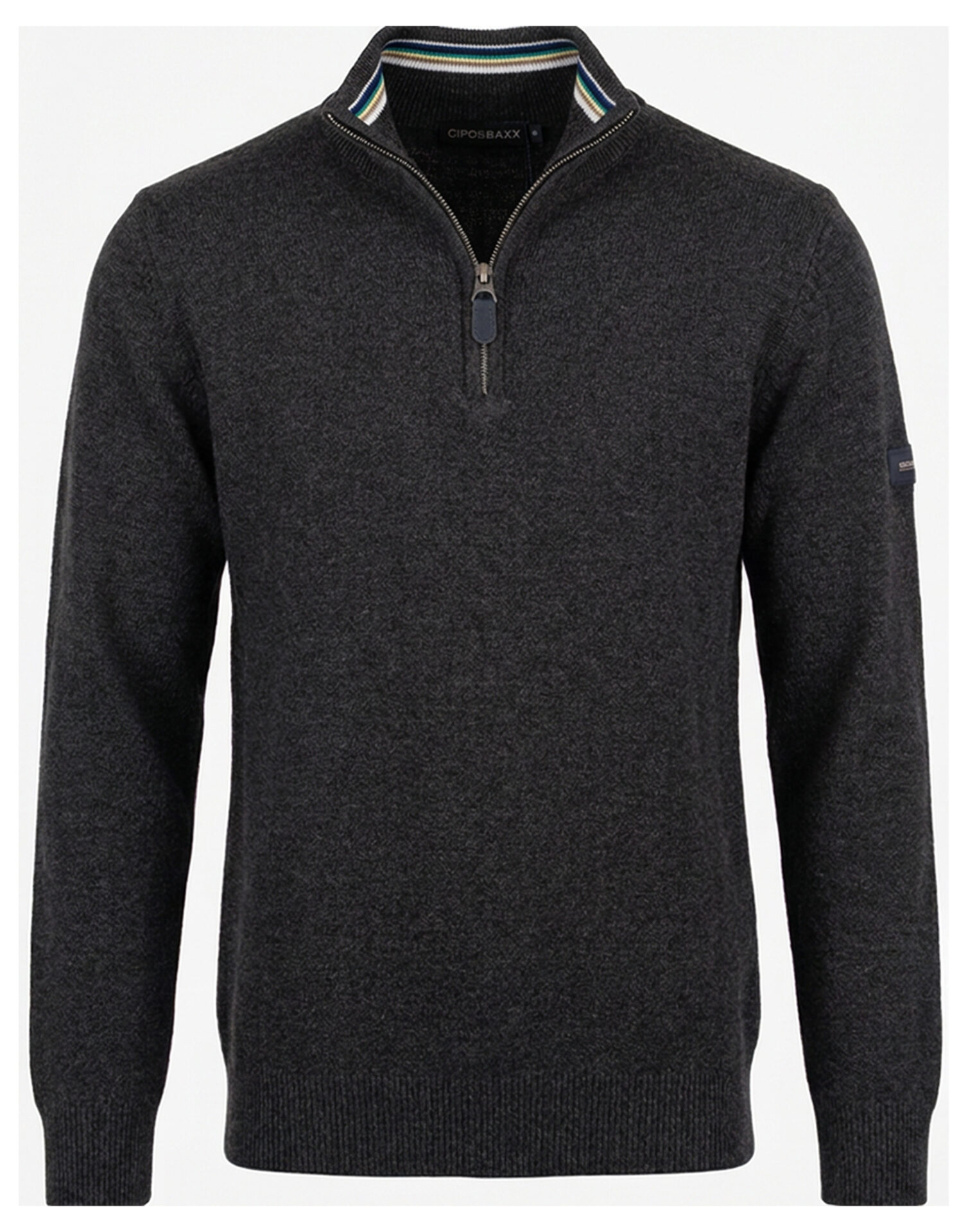 Męski Sweter z zamkiem Dzianinowy Golf Cipo Baxx Stójka Casual Bawełna CP290 antracyt - obrazek 4