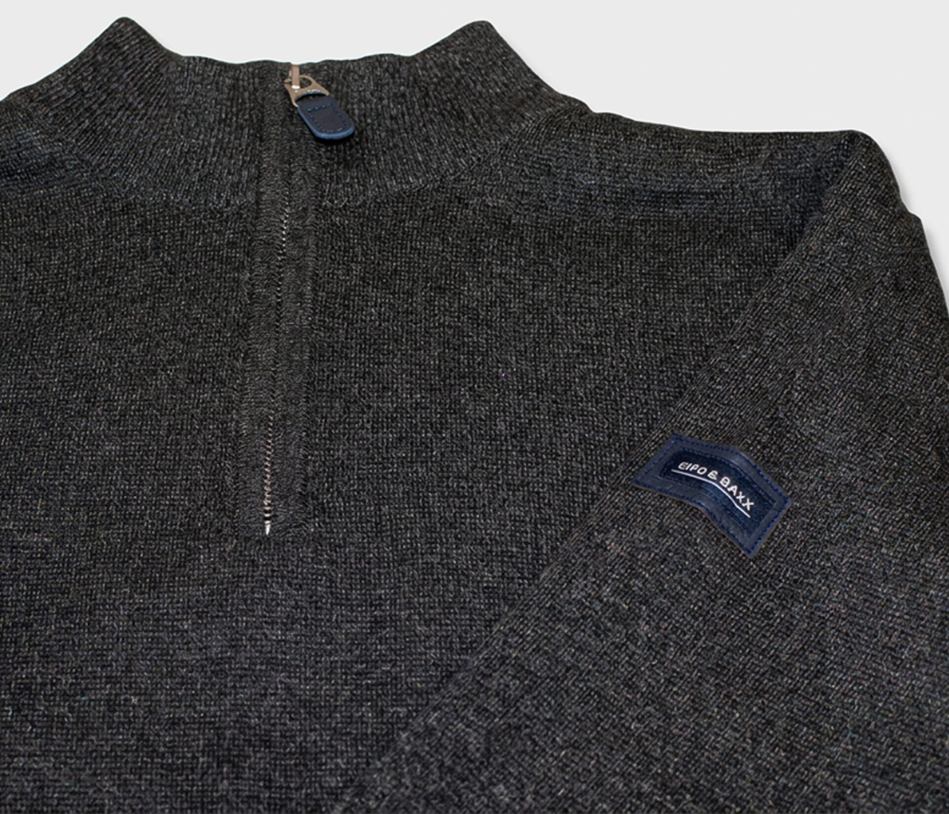 Męski Sweter z zamkiem Dzianinowy Golf Cipo Baxx Stójka Casual Bawełna CP290 antracyt - obrazek 7