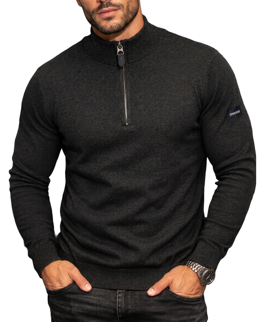 Męski Sweter z zamkiem Dzianinowy Golf Cipo Baxx Stójka Casual Bawełna CP290 antracyt - obrazek 8