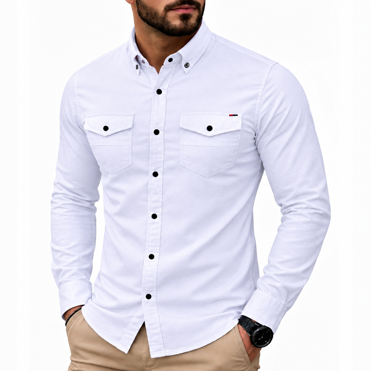 Koszula Jeansowa Męska Kieszonki Casual Codzienna Jeans Bawełna z elastanem 2079 white - obrazek 2