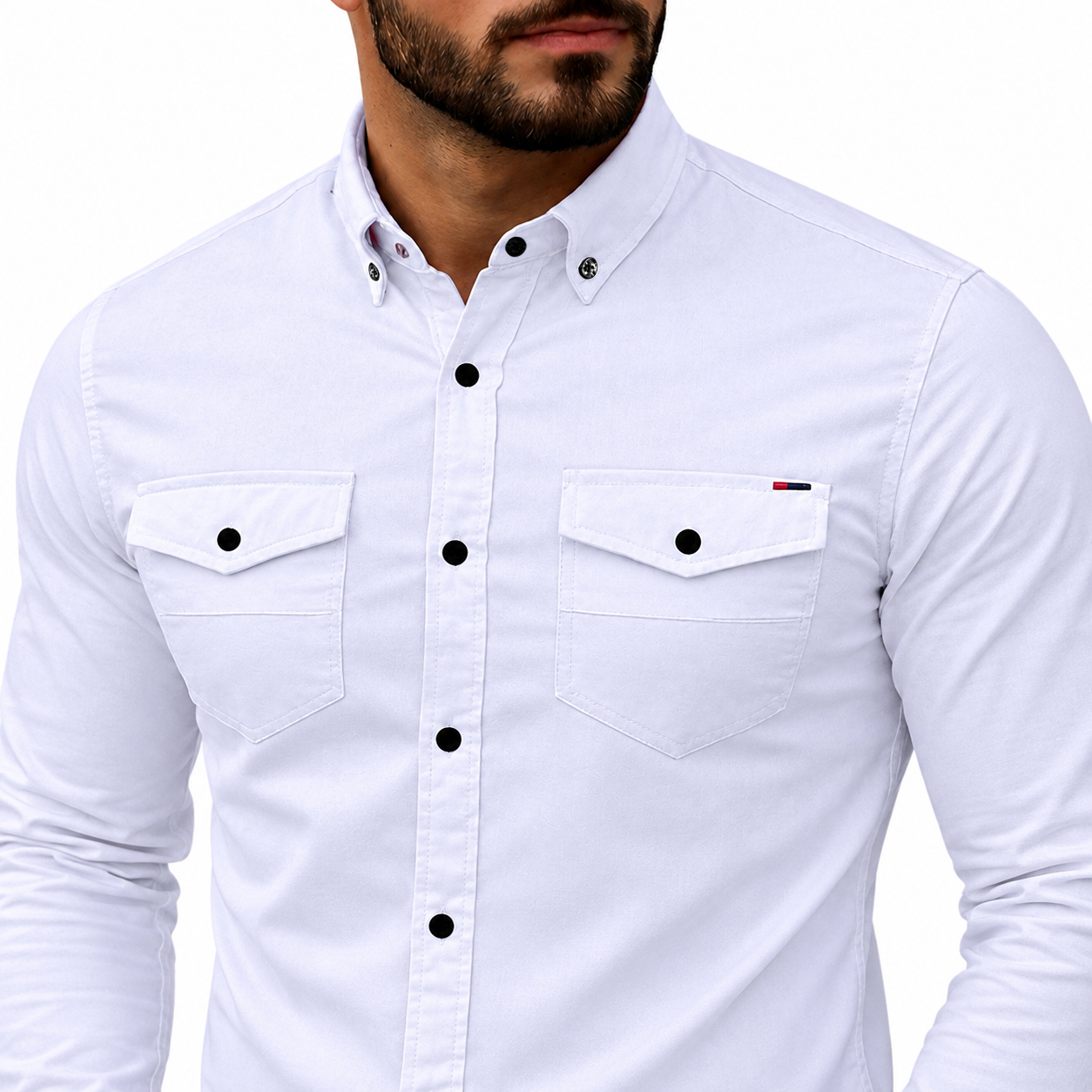 Koszula Jeansowa Męska Kieszonki Casual Codzienna Jeans Bawełna z elastanem 2079 white - obrazek 3