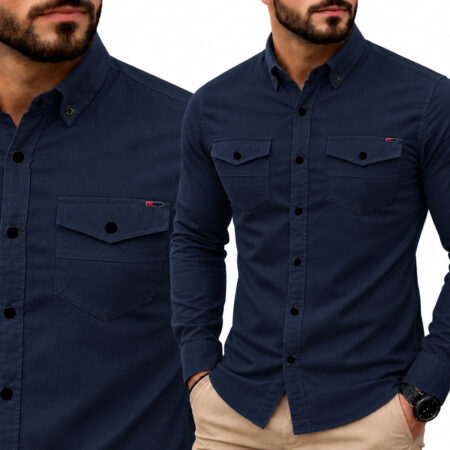 Koszula Jeansowa Męska Kieszonki Casual Codzienna Jeans Bawełna z elastanem 2079 navy