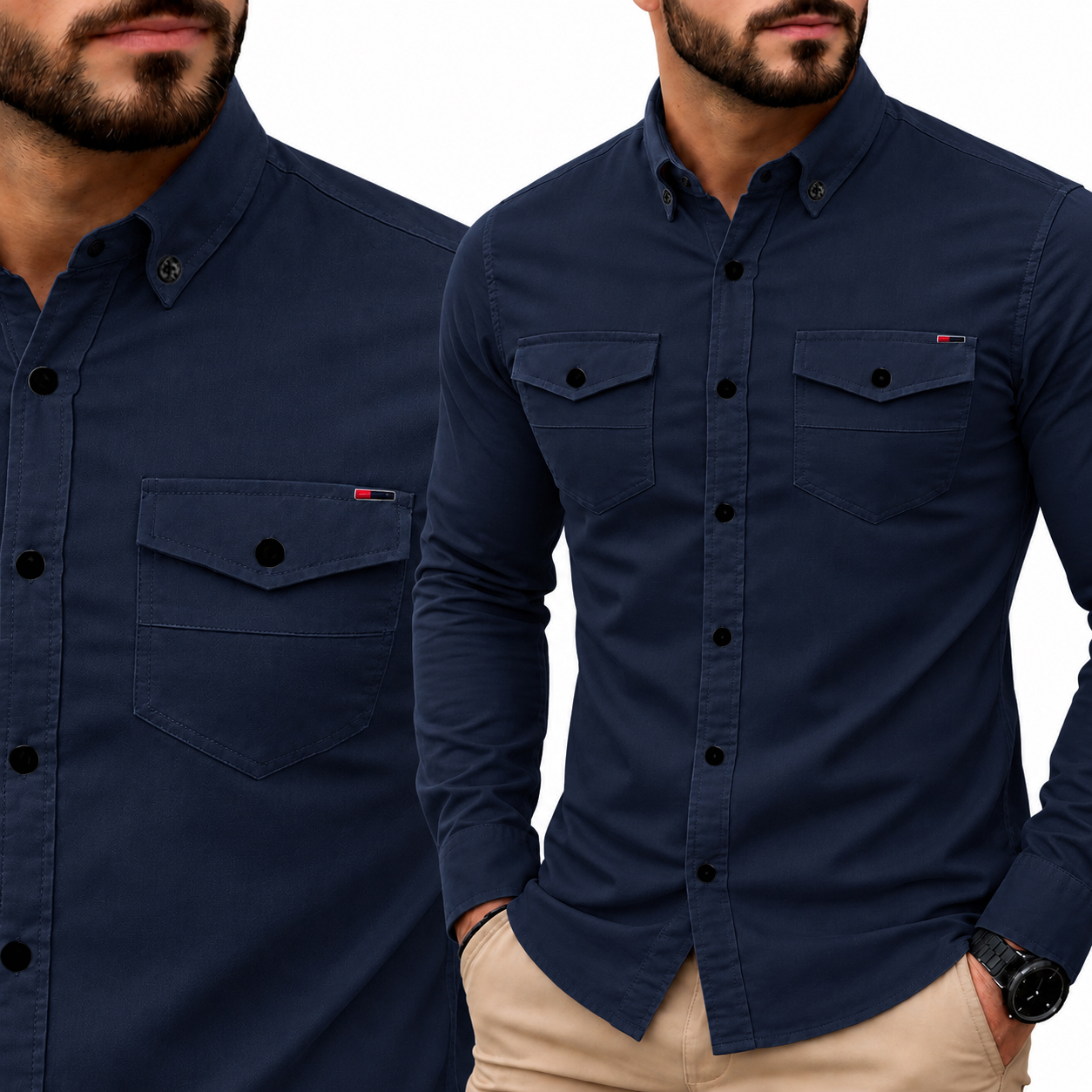 Koszula Jeansowa Męska Kieszonki Casual Codzienna Jeans Bawełna z elastanem 2079 navy