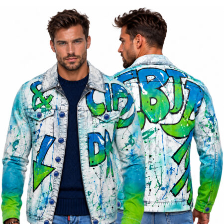 Katana Kurtka Męska Cipo Baxx Jeans Malowana z efektownym wzorem graffiti cj254