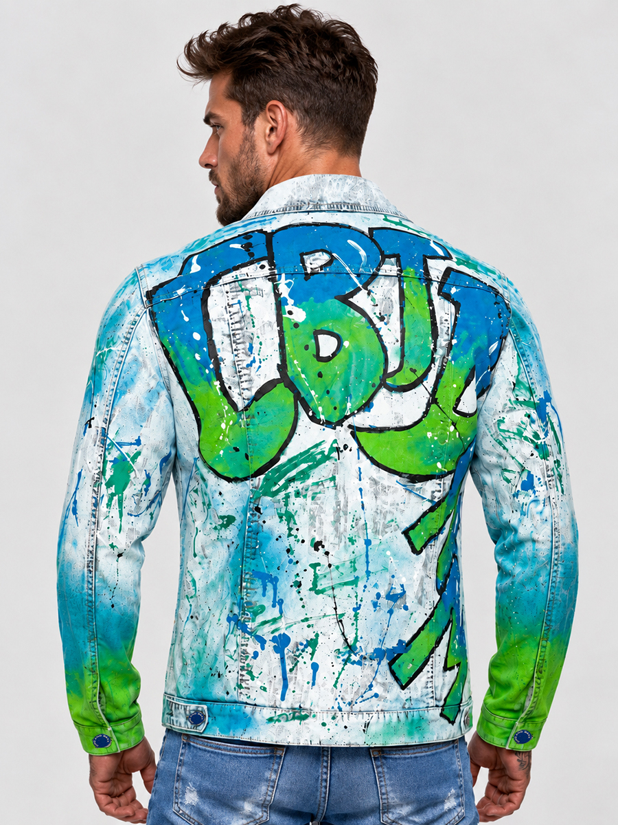 Katana Kurtka Męska Cipo Baxx Jeans Malowana z efektownym wzorem graffiti cj254 - obrazek 3