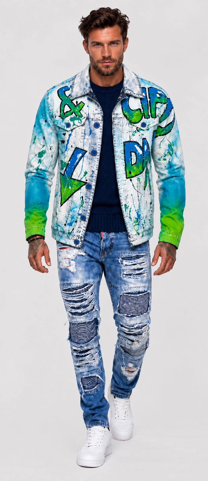 Katana Kurtka Męska Cipo Baxx Jeans Malowana z efektownym wzorem graffiti cj254 - obrazek 4