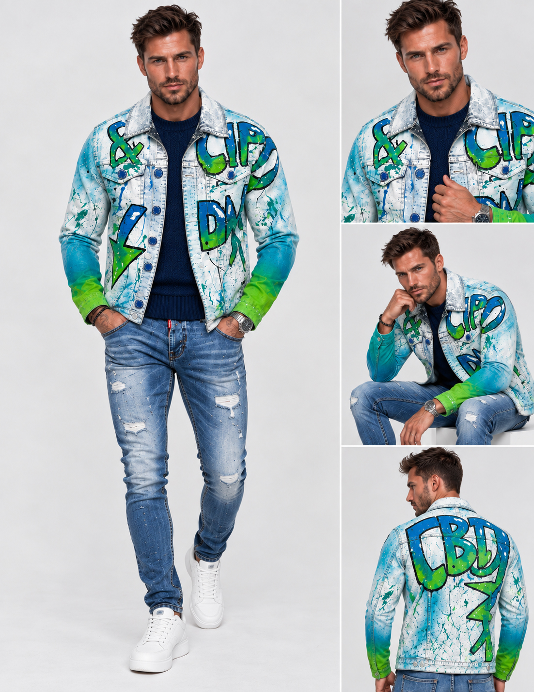 Katana Kurtka Męska Cipo Baxx Jeans Malowana z efektownym wzorem graffiti cj254 - obrazek 5