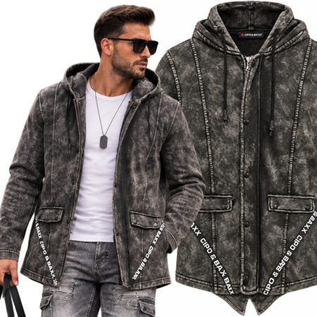 Bluza Męska Cipo Baxx Długa Przedłużana z Kapturem Mazana w stylu vintage cl257a