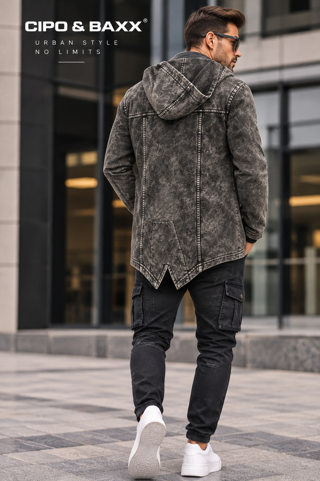 Bluza Męska Cipo Baxx Długa Przedłużana z Kapturem Mazana w stylu vintage cl257a - obrazek 7