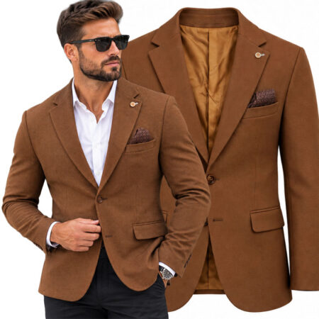 Marynarka Męska Biznesowa Klasyczna Wizytowa Elegancka Casual Brązowa skr-brown