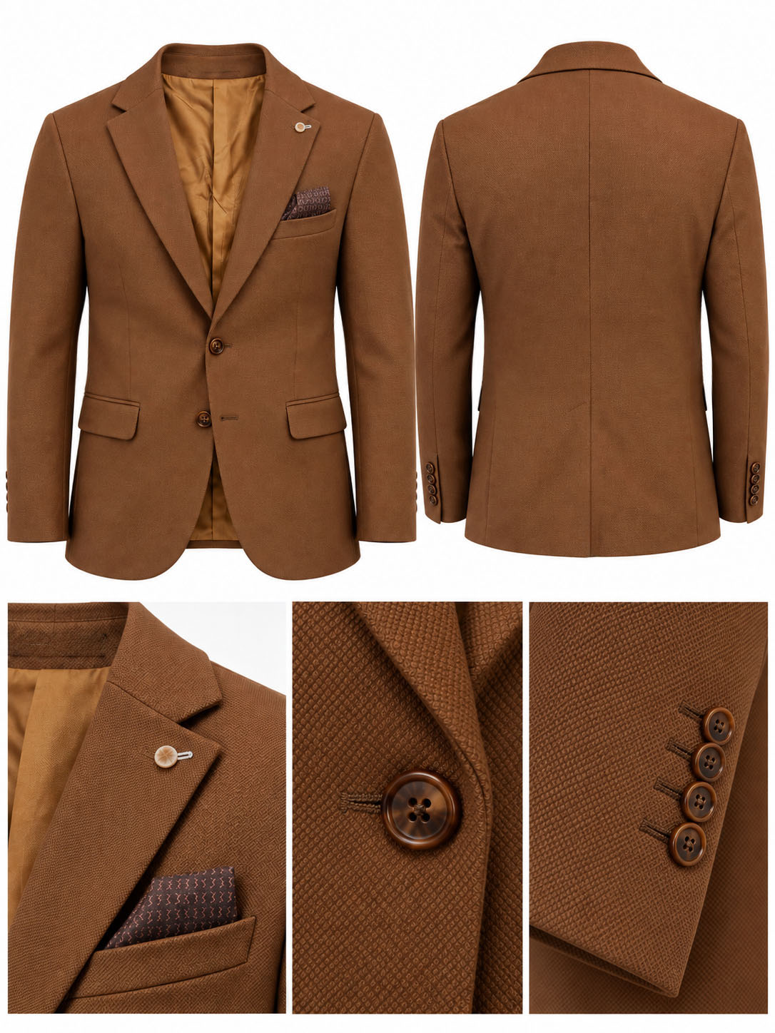 Marynarka Męska Biznesowa Klasyczna Wizytowa Elegancka Casual Brązowa skr-brown - obrazek 4