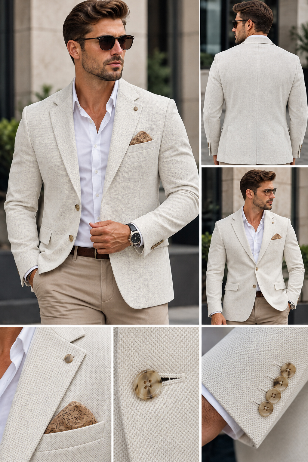 Marynarka Męska Biznesowa Klasyczna Wizytowa Elegancka Casual Beżowa skr-beige - obrazek 2