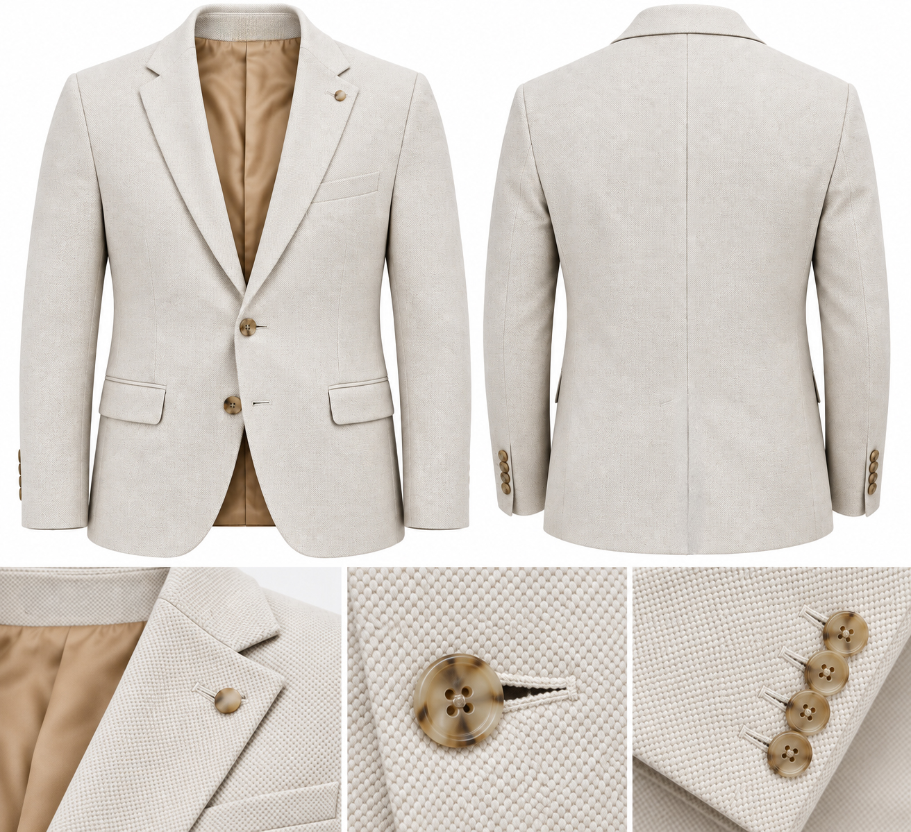 Marynarka Męska Biznesowa Klasyczna Wizytowa Elegancka Casual Beżowa skr-beige - obrazek 3