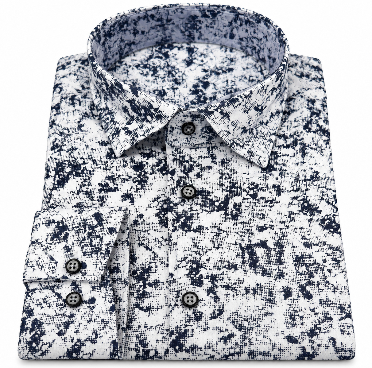 Koszula Męska Wzorzysta Elegancka Slim Fit Długi Rękaw Casual Kołnierzyk White - obrazek 2