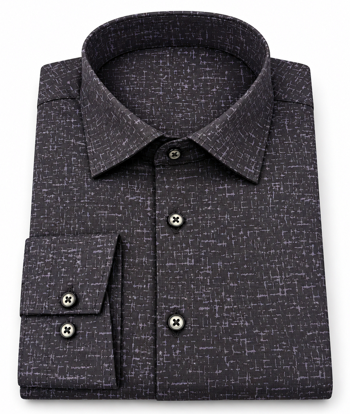 Koszula Męska Wzorzysta Elegancka Slim Fit Długi Rękaw Casual Kołnierzyk black - obrazek 2