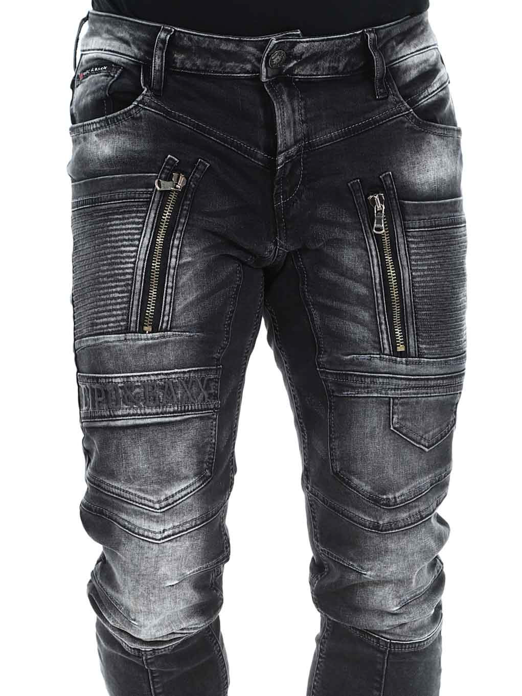 Spodnie Cipo Baxx Jeansy Zamki Elastyczne Przecierane Przeszycia Kieszenie cd844 black - obrazek 8