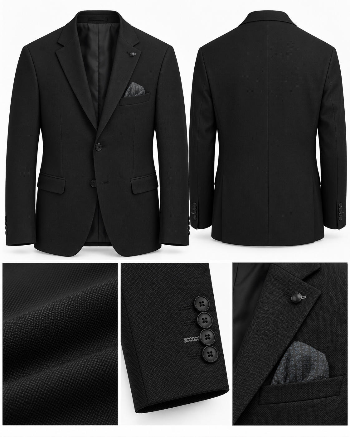 Marynarka Męska Biznesowa Klasyczna Wizytowa Elegancka Casual Czarna skr-black - obrazek 3